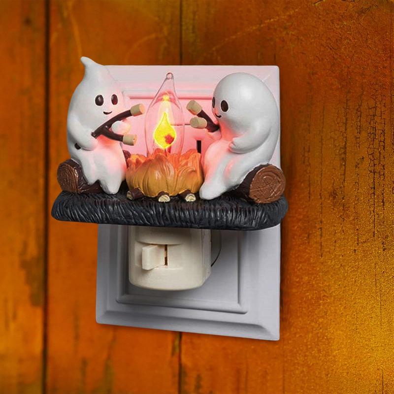 2025 New Ghost Campfire Flickering Nightlight-Ghost Pumpkin Night Light Dusk to Dawn Led Lamp, Funny Halloween Decor,Spooky Halloween Décor & Gifts