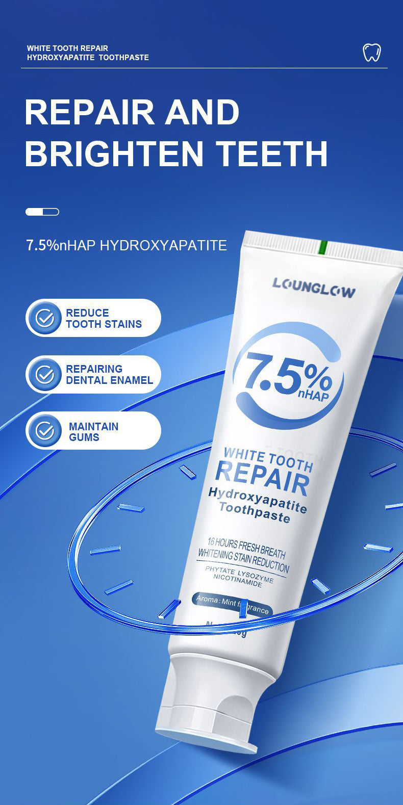 🔥Final 12 Hours: 59%OFF🎁 Lounglow WHITE TOOTH REPAIR Hydroxyapatite Toothpaste  💎 Your Smile, Naturally Brighter!