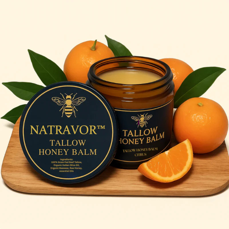 Organic Grass-Fed Beef Tallow Balm with Raw Honey - Handmade All-Natural Moisturizer for Soft, Smooth, Radiant Skin