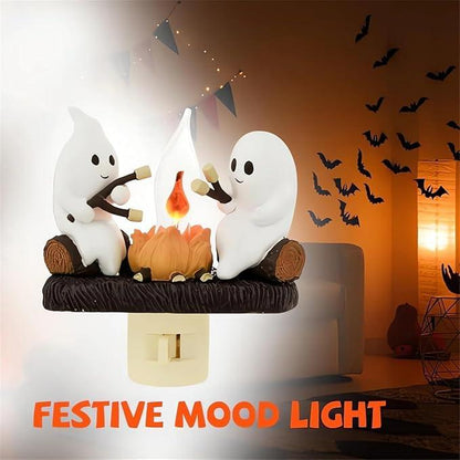 2025 New Ghost Campfire Flickering Nightlight-Ghost Pumpkin Night Light Dusk to Dawn Led Lamp, Funny Halloween Decor,Spooky Halloween Décor & Gifts