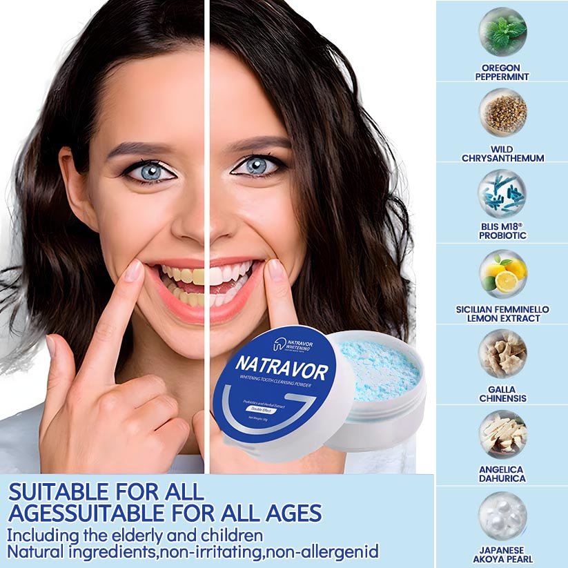 Natravor™ Whitening Tooth Cleansing Powder 🦷Obtain American Dental Association (ADA) Certification (Treats periodontitis and mouth ulcers, prevents tooth loss, and repairs gum recession)