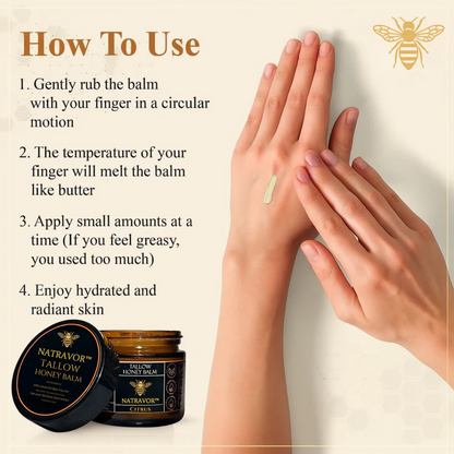 Organic Grass-Fed Beef Tallow Balm with Raw Honey - Handmade All-Natural Moisturizer for Soft, Smooth, Radiant Skin