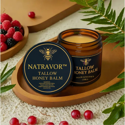 Organic Grass-Fed Beef Tallow Balm with Raw Honey - Handmade All-Natural Moisturizer for Soft, Smooth, Radiant Skin