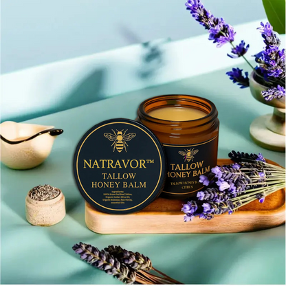 Organic Grass-Fed Beef Tallow Balm with Raw Honey - Handmade All-Natural Moisturizer for Soft, Smooth, Radiant Skin