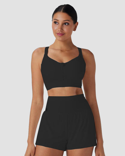 Quick-Dry Zipper Push-Up Sports Bra with Adjustable Buckle