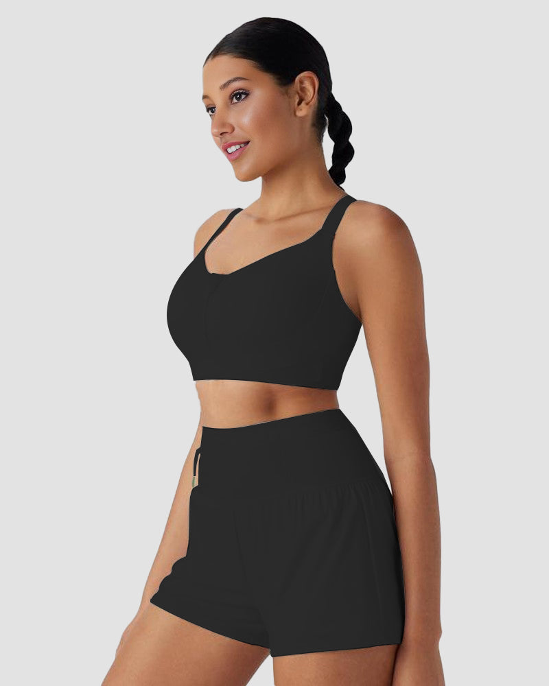 Quick-Dry Zipper Push-Up Sports Bra with Adjustable Buckle