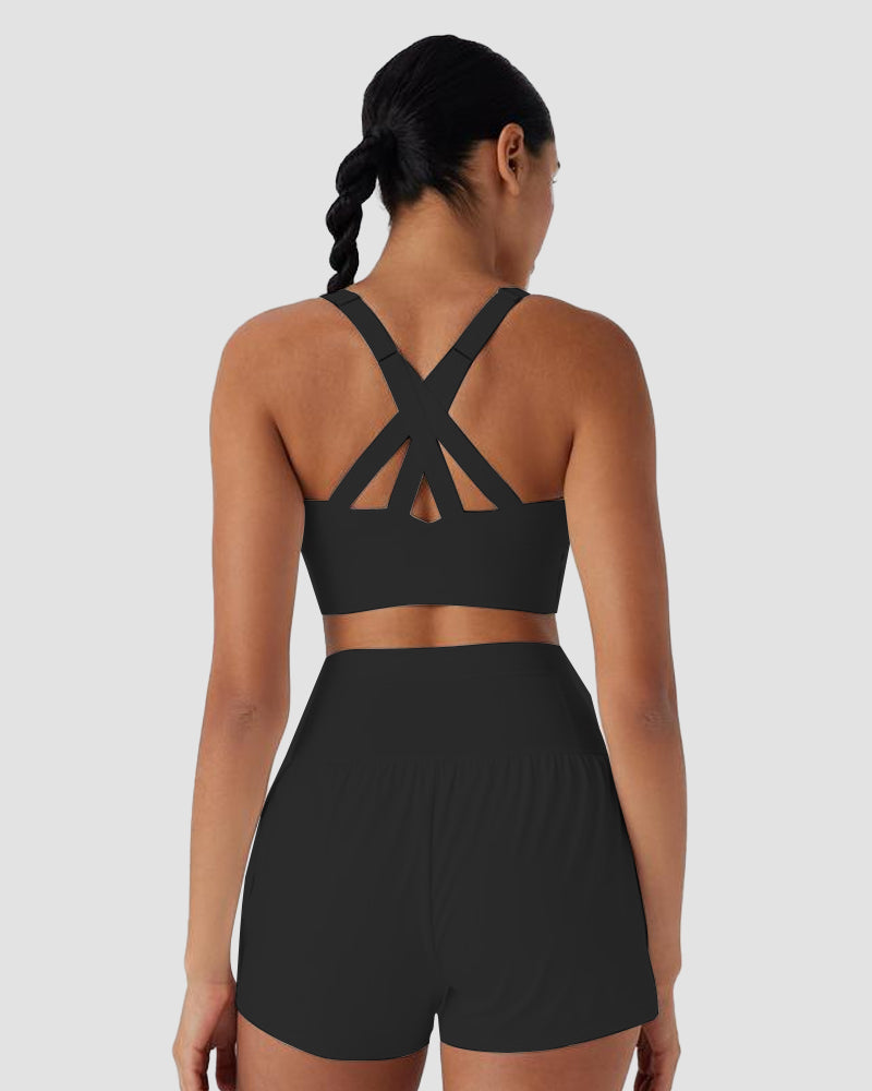 Quick-Dry Zipper Push-Up Sports Bra with Adjustable Buckle