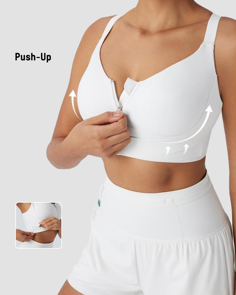 Quick-Dry Zipper Push-Up Sports Bra with Adjustable Buckle