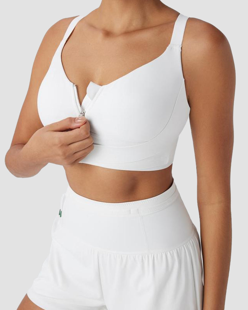Quick-Dry Zipper Push-Up Sports Bra with Adjustable Buckle