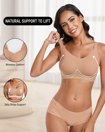 Wireless V-Neck Jelly Push-Up Bra with Full Coverage Support