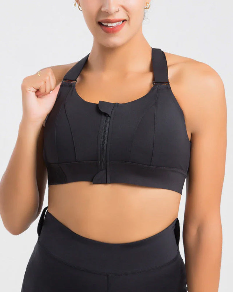 Plus Size Shock Absober Zip-Front High Impact Sports Bra