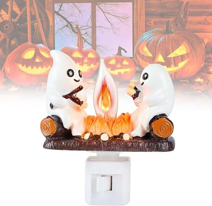 2025 New Ghost Campfire Flickering Nightlight-Ghost Pumpkin Night Light Dusk to Dawn Led Lamp, Funny Halloween Decor,Spooky Halloween Décor & Gifts
