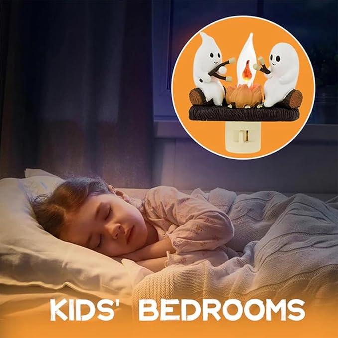 2025 New Ghost Campfire Flickering Nightlight-Ghost Pumpkin Night Light Dusk to Dawn Led Lamp, Funny Halloween Decor,Spooky Halloween Décor & Gifts